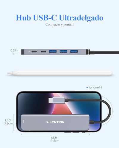 LENTION 6 in 1 USB C to HDMI Adapter 4K@60Hz, USB C Hub with USB-C Data Port, 3 USB 3.0, PD 100W, Compatible with MacBook Pro 2026-2016, New MacBook Neo, Surface, iPhone 17/16/15 Series(Grey)