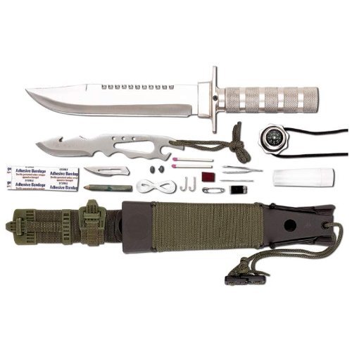 12pc Survival Knife Set with 1 - US Shelby P51 Keychain Can Opener & 16-Function Pocket Knife