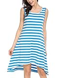 Hotouch Women's Striped O Neck Sleeveless Casual Tunic Swing Dress (Blue M)