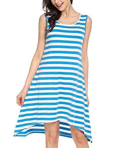 Hotouch Women's Striped O Neck Sleeveless Casual Tunic Swing Dress (Blue M)