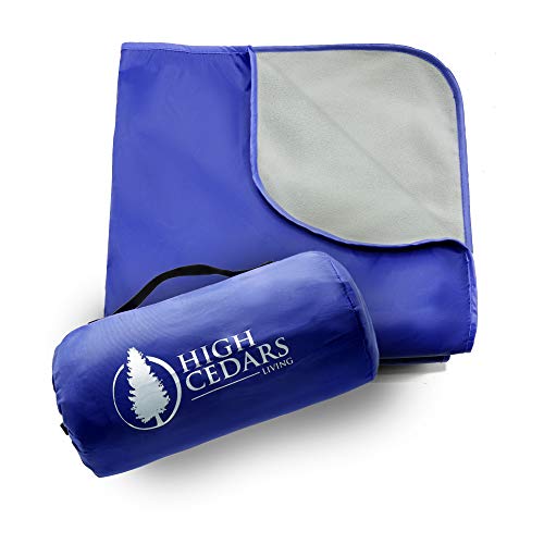 High Cedars Living XL Waterproof Blanket, Warm Fleece Outdoor Stadium Blanket, Camping Blanket, Picnic Blanket, Beach Blanket, Waterproof Carry Bag, Machine Washable, 78 x 55 Inches, Blue Blanket