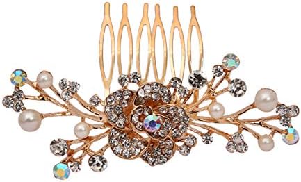 Jewel18 Wedding Bridal Hair Comb Ornament Accessories White Flowers Crystals Pearl Beads Golden Handmade Vine Jewelry | Fashions Hair Brooch | Rhinestone Brooch for Women