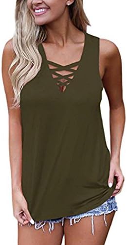 Wintialy Women's Summer Sleeveless V Neck Lace up Criss Cross Cami Tank Tops