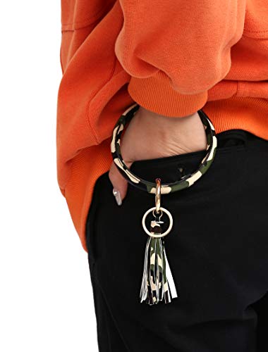 Coolcos Camo Keychain Bracelets Wristlet Bangle Keyring - Large Circle Leather Tassel Bracelet Holder For Women Gift (Camo) - Thumbnail 3