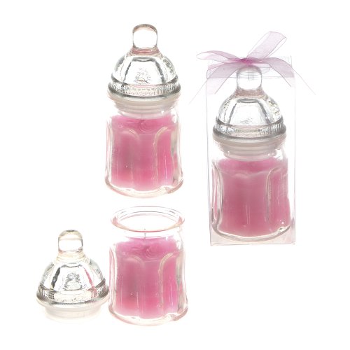 Lunaura Baby Keepsake - Set of 12 "Girl" Glass Baby Bottle Scented Candle - Pink