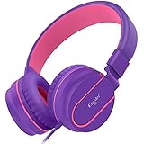 Kids Headphones, Elecder i36 Headphones with Microphone for Kids, Teens, Adults, Running, Lightweight Foldable Adjustable Phone Control Over Ear Headsets for Cellphones Computer MP3/4, Purple