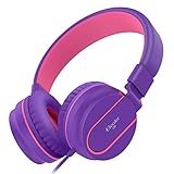 Elecder i36 Kids Headphones Children Girls Boys Teens Foldable Adjustable On Ear Headphones 3.5mm Jack Compatible iPad Cellphones Computer Kindle MP3/4 Airplane School Tablet Purple/Red