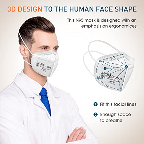 YQ YICHITA N95 Mask NIOSH Approved 25-Pack, Particulate Respirator N95 Face Masks Universal Fit - Individually Wrapped