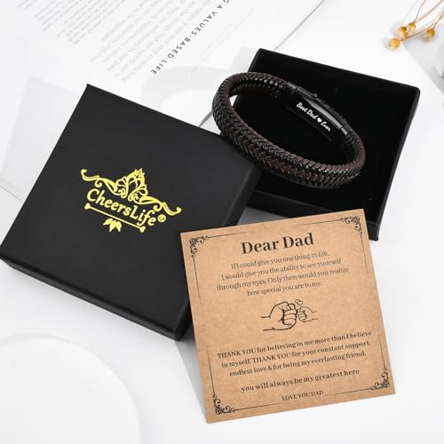 CheersLife Knot Bracelet - Brown Braided Leather Infinity Bracelets for Men - Love You Forever Gifts for Son, Grandson, Husband, Boyfriend, Brother, Teacher Dad New Dad- Valentine's Day & Graduation