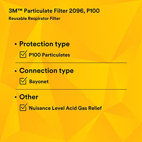 3M P100 Respirator Filter 2096, 1 Pair, Helps Protect Against Oil and