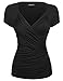 Zeagoo Women's Cross-front V Neck Ruched Cap Sleeve Blouse, X-Large, Black