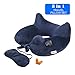 Longfit Soft Velvet Inflatable Travel Neck Pillow with Built-in Pump, Extra-Soft Washable Cover, and Compact Travel Pillow Set for Airplane,Traveling and all kinds of Relax