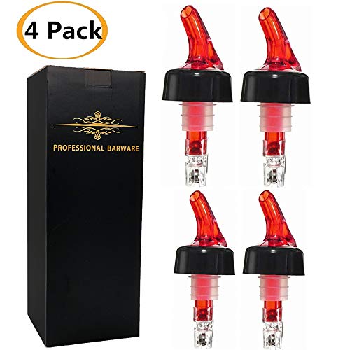 Automatic Measured Bottle Pourer - Quick Shot Spirit Measure Pourer Drinks Wine Cocktail Dispenser Home Bar Tools Pack of 4, 1 oz (30 mL) (red)
