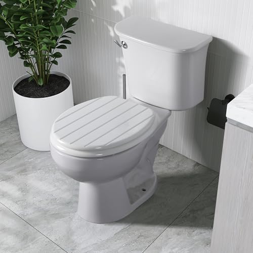 Angel Shield White Wooden Toilet Seat Antibacterial Adjustable Hinges Toilet Seat Fits Never Slips for Bathroom with Soft Close and Quick Release for Easy Clean and Assembly (Soft Close, White)