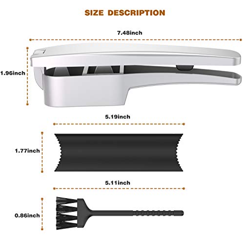 Garlic Press, 2 in 1 Garlic Mince and Garlic Slice with Garlic Cleaner Brush and Silicone Tube Peeler Set- Aluminum Alloy Garlic Crusher and Slicer- Durable and Easy to Clean