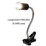 UVA UVB Flexible Clamp Lamp Holder - Reptile Terrarium Clip On Light Fixture,Max 300W Heat Lamp Stand Fixture(One 75W lamp+Lamp Holder)