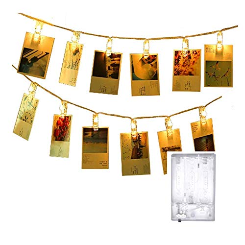 Photo Clips String Lights 6.6ft 20 LED “Warm White” Fairy Lights Battery Operated Hanging Photos Pictures Cards Display Holder Indoor Wedding Bedroom Christmas Wall Decorations