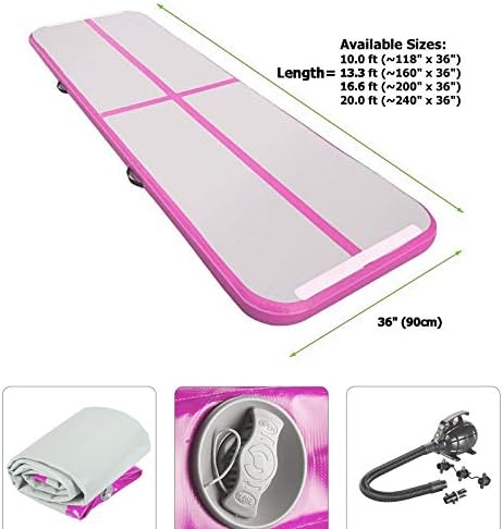 My Gym Air Track 10.0/13.3/16.6/20.0 feet x 36" x 4" Gymnastic Tumbling Mat w/Mint-Green Trim AirTrack Inflatable Exercise Yoga Judo Pirates Training Cushion Mattress