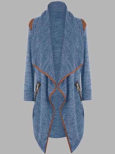 YOMXL Women Cardigan Open Front Long Sleeve Knitted Long Coat Casual Autumn Thin Outwear Coat with Pockets (Blue, L)