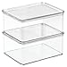 mDesign Plastic Craft Room Stackable Storage Organizer Box Containers with Hinged Lid for Thread, Beads, Ribbon, Glitter, Clay, Sewing, Crochet, Fabric - Lumiere Collection, Clear