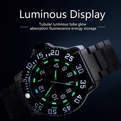 Mens Quartz Wrist Watch Sport Military Watch with Date Analog, Fashion Waterproof Luminous Field Watch with Japanese Movement, Black Dial, Stainless Steel Strap