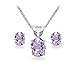 Sterling Silver Genuine, Created or Simulated Gemstone Oval Solitaire Necklace & Stud Earrings Set