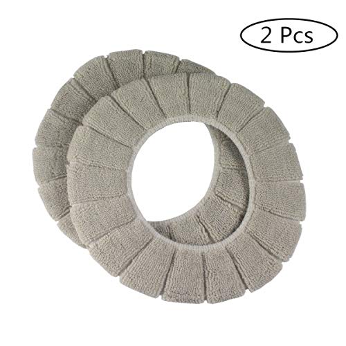 Cushioned Toilet Seat Cover Pads Bathroom Soft Fibers Thicker Warmer Stretchable Washable Lid Covers 2Pcs (Khaki)