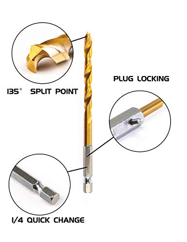 INTOO Hex Drill Bit Set 13 Piece 1/16"-1/4" Quick Change titanium Impact Drill Bit set HSS For metal,Wood,Plastic