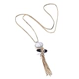 eManco Bohemian Geo White Natural Stone Alloy Chain Tassel Pendant Long Necklaces for Women