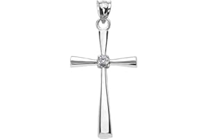 RELIGIOUS JEWELRY BY FDJ Religious Jewelry 10K White, Yellow, or Rose Gold Solitaire Diamond Accented Cross Pendant Charm (K-M Color, Promo Clarity)