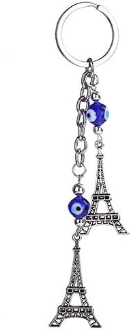 Fashion Evil Eyes Bag Car Keychain Silver Plated Eiffel Tower Key Ring KeyHolder for Women