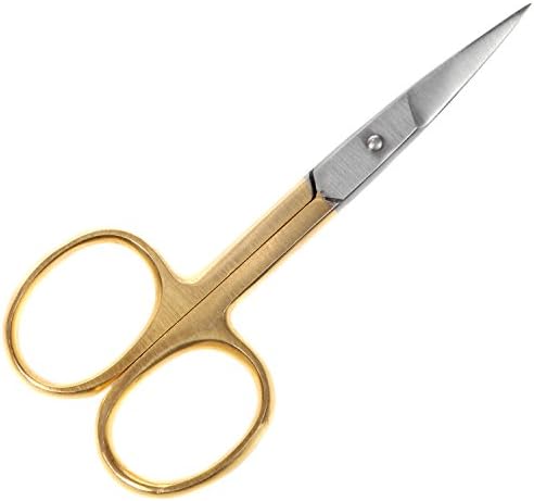 Curved Manicure Scissor Manicuring Scissors, Nail & Cuticle Trimmer for Ladies & Men, Sharp Beard Bang Trimming Blades, Eyebrow Eyelash Shaping, Gold Handle Wide Curved