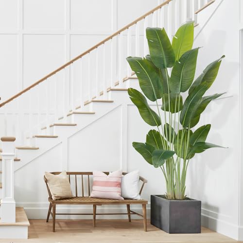 ZEEOZE Artificial Plant Bird of Paradise 230 cm Decorative Artificial Plants with 18 Banana Leaves, Large Indoor Artificial Plant with White Pot for Home Decoration Living Room Home Room Decor