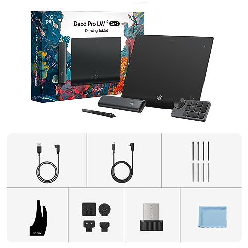 XP-PEN Deco Pro LW (Gen 2) Graphics Tablet Drawing Graphics Tablet without Bluetooth 5.0 Screen, Stylus with 16K Pressure Levels, Compatible with Windows Chrome OS MacOS 10.10 Android 10.0 Linux