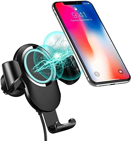 Qi Wireless Charger Mount, Virwir Qi Fast Charging Wireless Charger Car Air Vent Cell Phone Holder Cradle for iPhone X, Samsung Galaxy S9/S9+/S8/S8+ Standard 10W charge Adapter & Security - Black