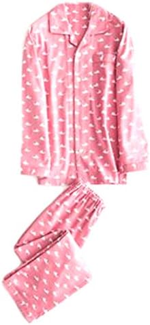 Fulok Women's Comfy Button Up Printed Cotton Pajama Homewear Set Pink Large