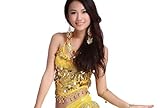 ZLTdream Belly Dance Top With Chest Pad bells &coins Yellow