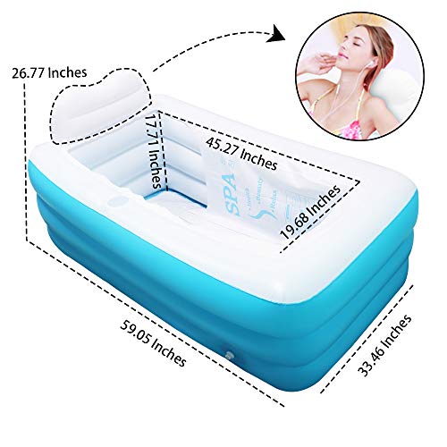 Inflatable Portable Bathtub, Family Bathroom Home Spa, Foldable Inflatable Durable Soaking Bathtub with Large Backrest, Outdoor Freestanding Inflatable Pool, Easy to Inflate and Use