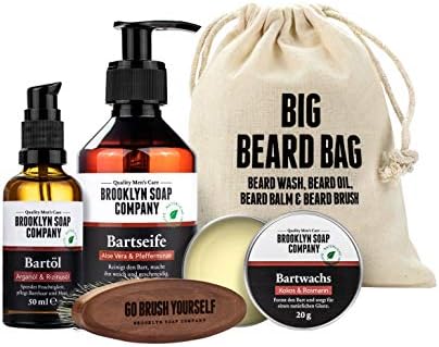 Beard care set: Big Beard bag consisting of beard shampoo, beard oil, beard balm and beard brush Natural cosmetics of the BROOKLYN SOAP COMPANY ® Gift idea as a gift for men and as a travel set