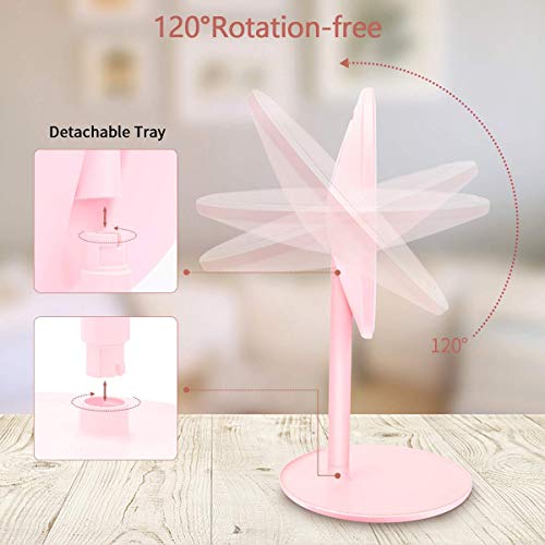 Morpilot Miroir de Maquillage Grossissant 7x Lumineux à Ventouse avec 66 Lumières LED Naturelles, Rotation à 120° et Fonctionnant sur batterie (Rose 2)