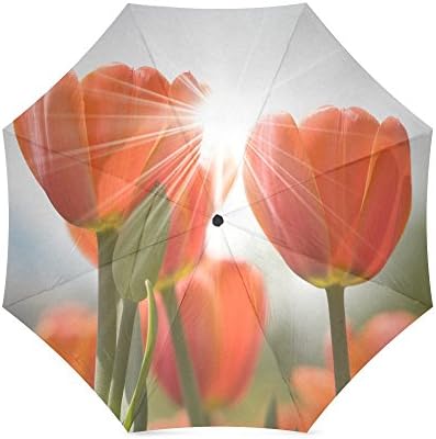 Custom Red Tulips Flower Anti Rain Windproof Travel Golf Sports Foldable Umbrella