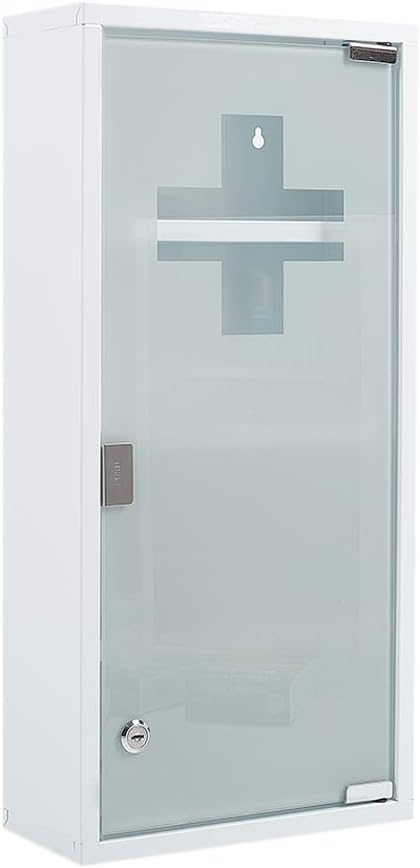 Zedelmaier Medizinschrank aus Edelstahl 4 Fächer mit Glas Tür 57 x 27 x 12 cm (Weiß - 4 Fächer)