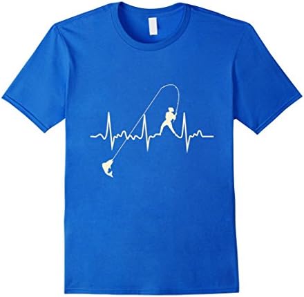 Men's Fishing heartbeat Tshirt Small Royal Blue