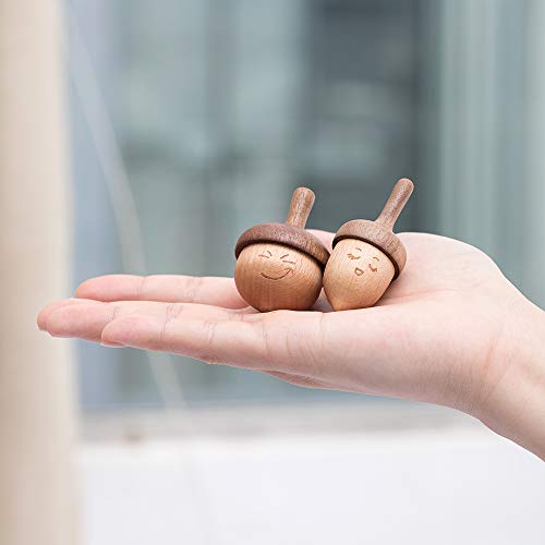 AhfuLife Wooden Spinning Top, Safe Non-Toxic Anti-Anxiety Toys Forever Spinning Top with Facial Expression, Physics Relaxation EDC Toys Handmade Gift for Kids/Boy/Girl /Toddlers/Adults (Pack of 2)