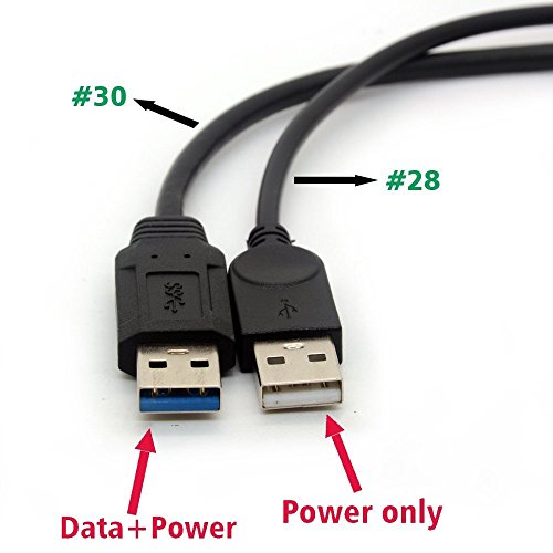 BSHTU USB 3.0 Cable Dual Power Charge Cables Y Adapter Type A Lead Male to Female Extension Code 30cm (5Gbps Data Transfer and Charging)