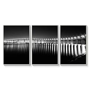 Floating Framed Canvas Wall Art for Living Room, Bedroom Black and White Landscape Canvas Prints for Home Decoration Ready to Hang - 16"x24"x3 Panels