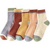 CazDopaM 5-Pack Colorblock Print Women's Crew Socks Cute Printed Designs Toe-Seamed & Soft One-Size Fits Most