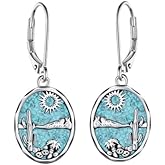 HKPATOP Western Cactus Earrings 925 Sterling Silver Turquoise Earrings Western Cactus Jewelry Gifts for Women