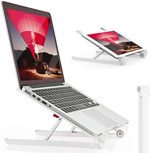 Laptop Stand - Lexitech Foldable Portable Ventilated Travel Holder with Lightweight Space-Saving Design, Universal Adjustable Ergonomic Tray Mount for Computer Device/Tablet 11 To 17 inches - White
