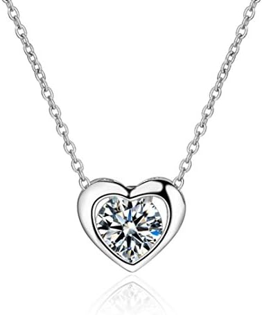 Jewenctiy 14K White Gold Overlay Sterling Silver Necklace with Heart Shape Pendant for Women 18"